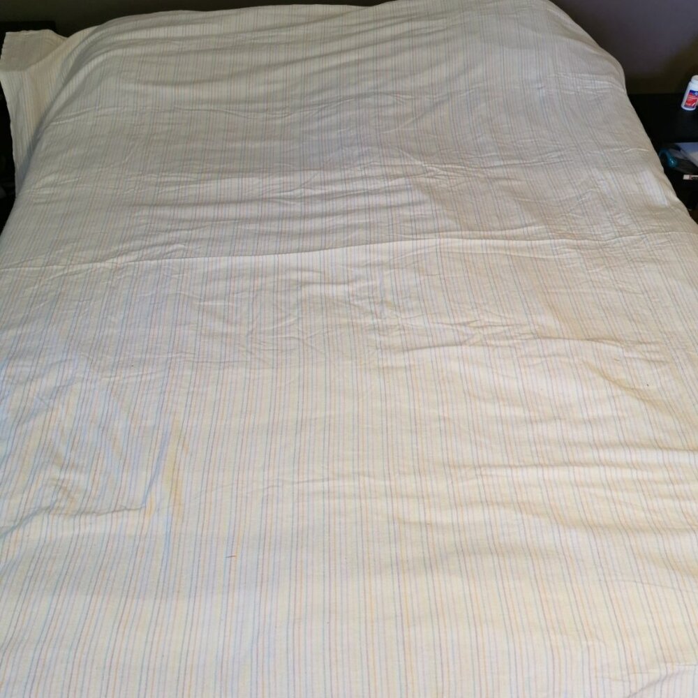 Vintage Multicolor‎ Strape Pattern Badsheet 93" x 85" 100% Cotton Made Portugal